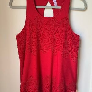 Red Lace Tank with Keyhole Back